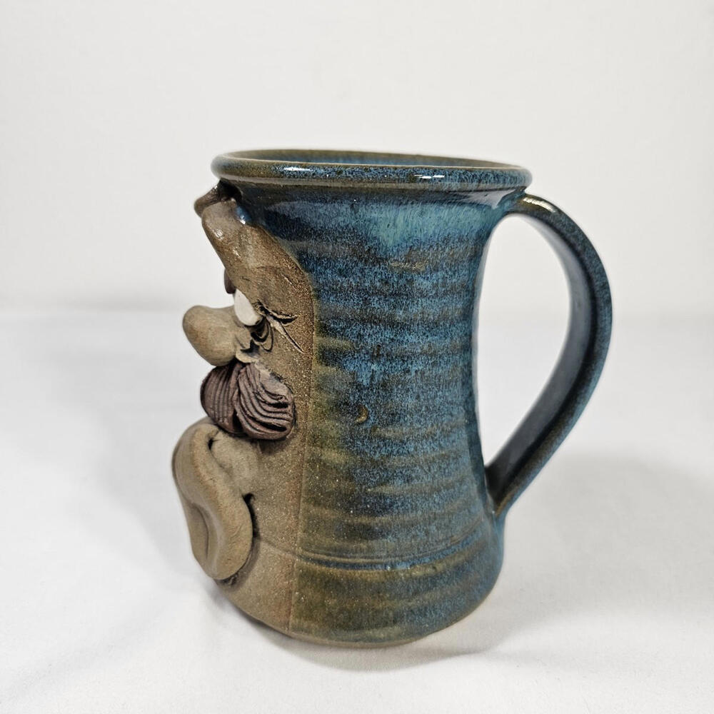 Vintage 1970s 3D Handmade Pottery Ugly Face W/Mustache Coffee/Tea Mug Decorative - Picture 3 of 8